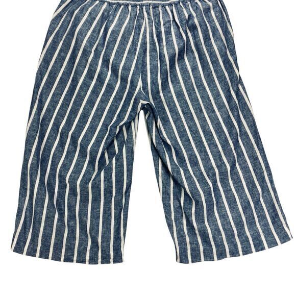 Ashley Stewart Wide Leg Capri Pants Blue Linen Baggy Nautical Beach Lagen Look - Picture 7 of 13
